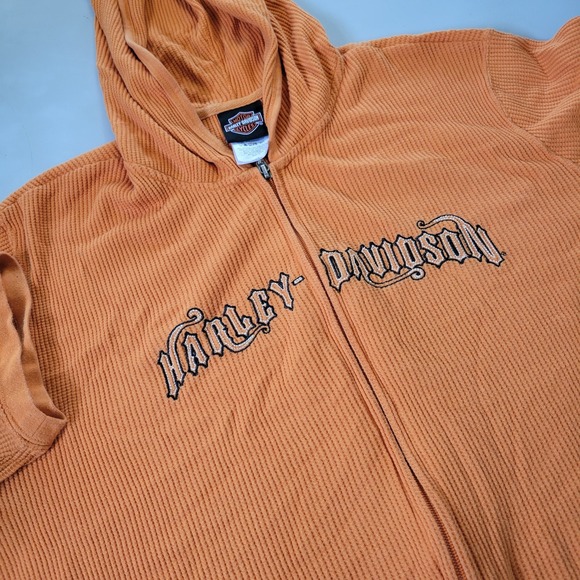 Harley Davidson Womens 1X Orange Short Sleeve Full Zip Beach Pool Swimming Cover - Picture 1 of 12